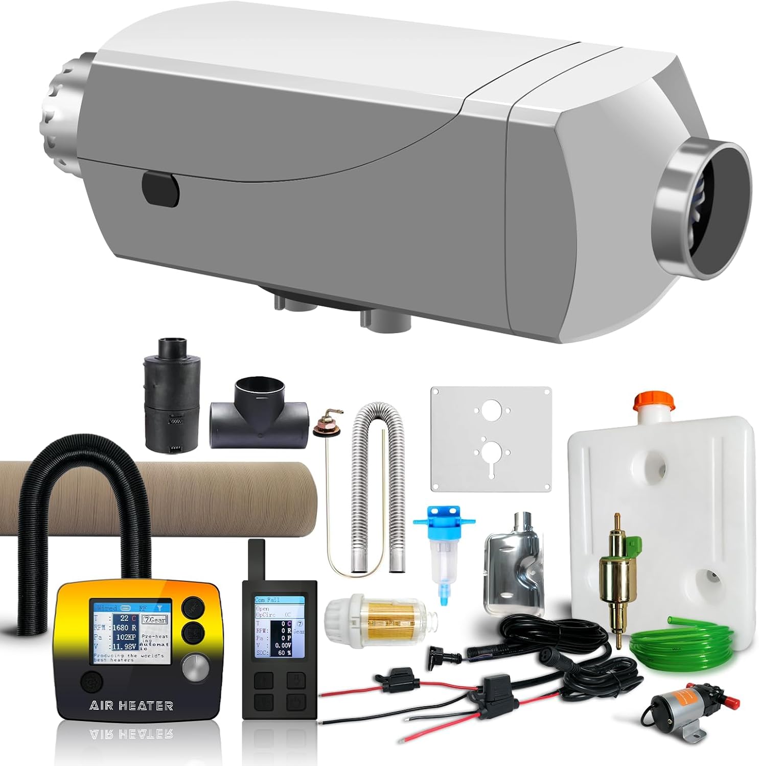 7kW 柴油加热器 12V 带遥控,适用于房车、卡车、露营、船舶、汽车 | 高原模式、航空插头、最高评分、LCD显示屏、过热报警、强劲高效、7档调节、节能