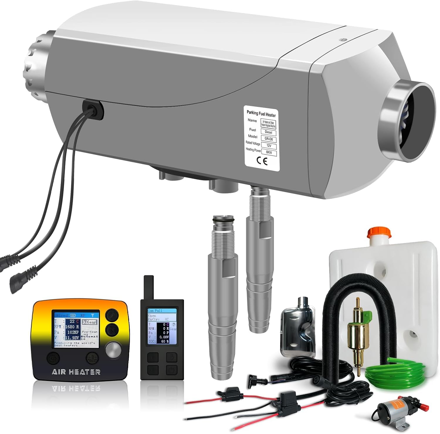12V8kW新款带遥控带温控空暖水暖一体机