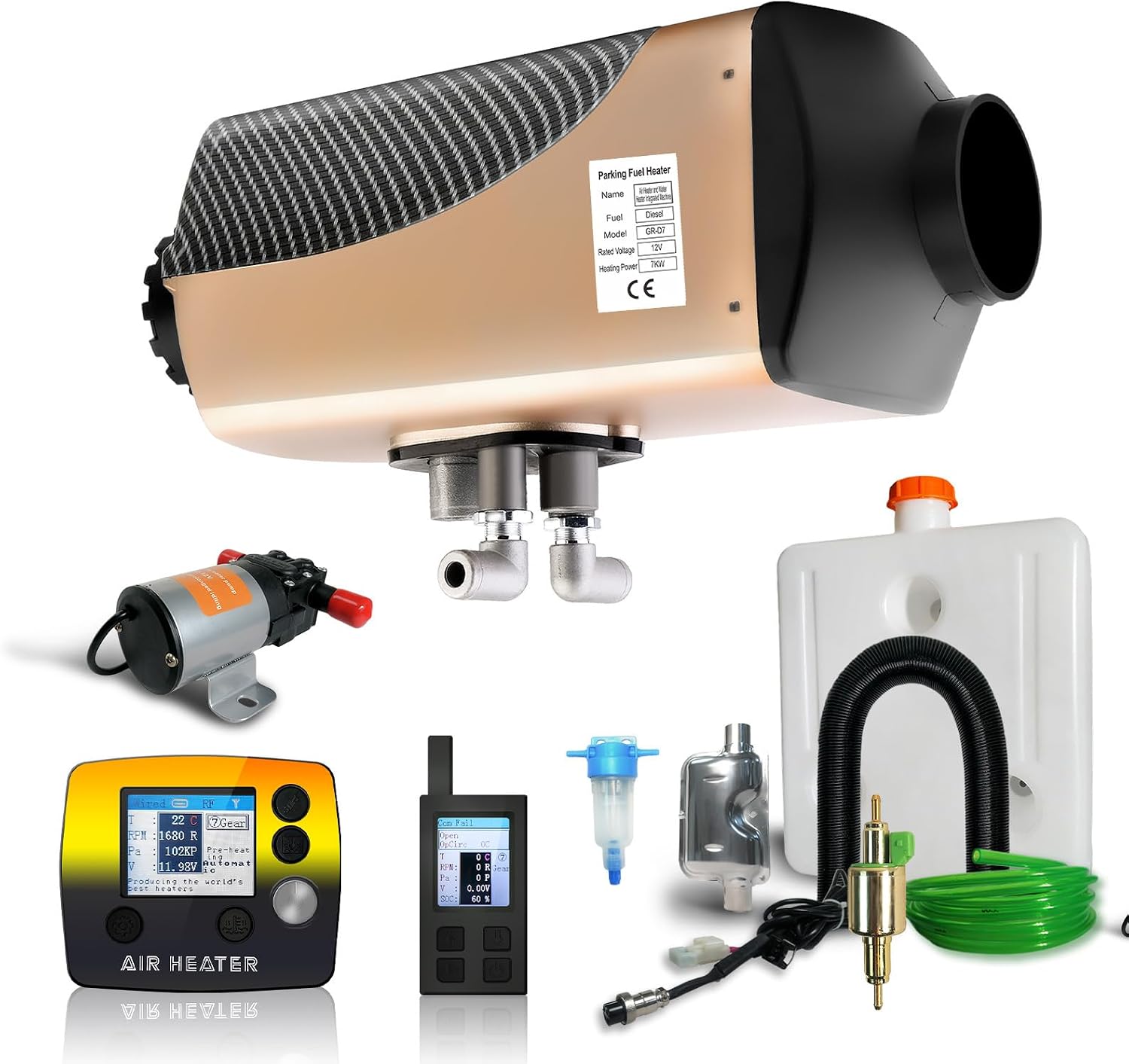 12V7kW新款带遥控带温控空暖水暖一体机